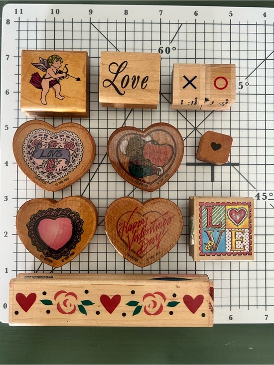 Other - Vintage 11 - piece set. Wooden Love-Themed Decorative Stamp Set